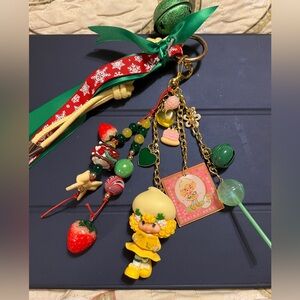 Strawberry Colorful Bag Charm Keychain with Figurine and Beads